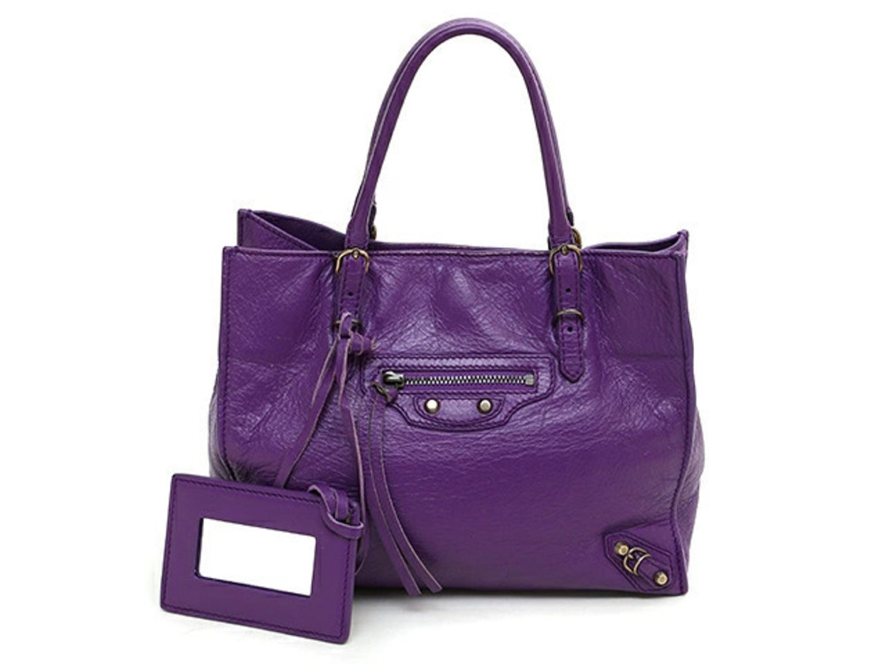 Balenciaga Paper Handbag Lambskin Purple
